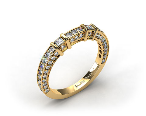 18k Yellow Gold 0.93ct Bar Set and Pave Diamond Wedding Ring